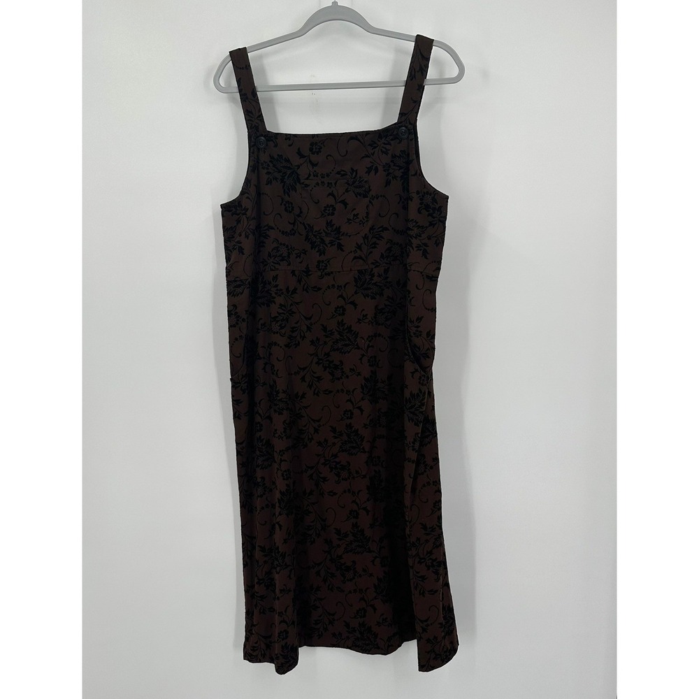 Coldwater Creek Womens Floral Flocked Damask Jumper Midi Dress Size L Earthy